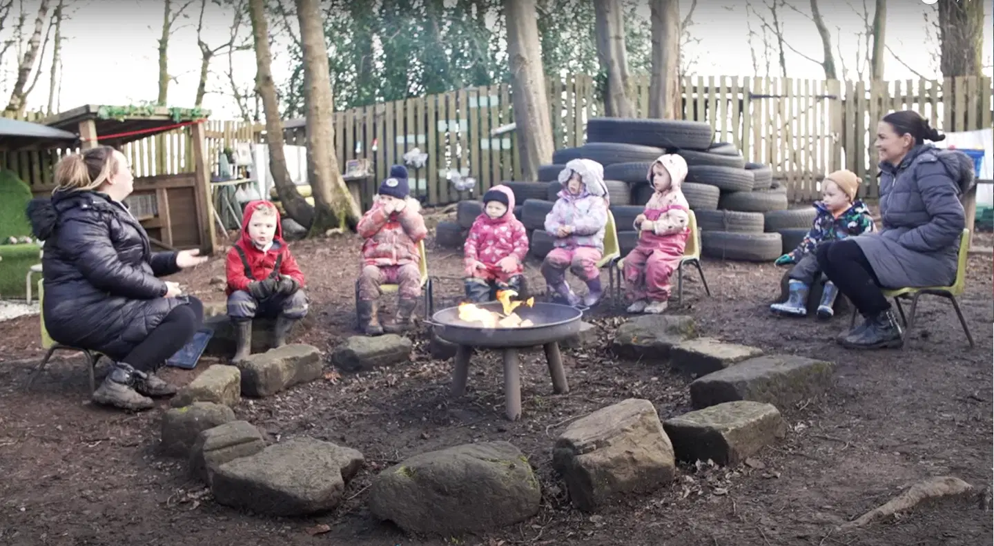 Children sitting around a campfire